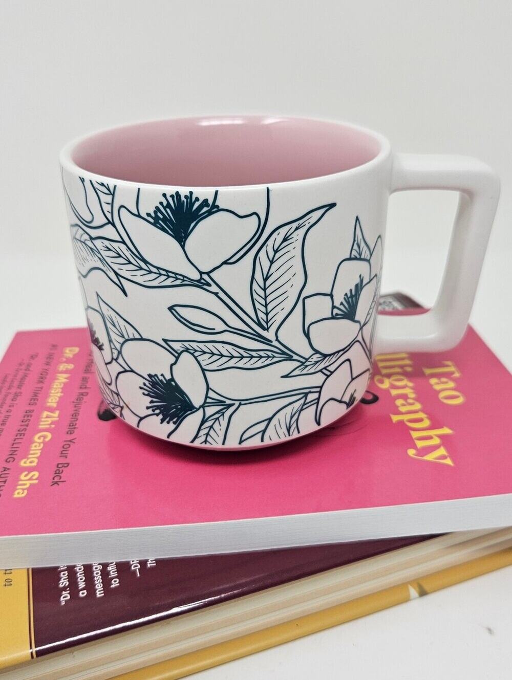 Starbucks Floral Ceramic Mug with Pink Interior CB